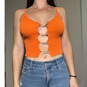 IMMODEL Orange Pin Up Crop Top Shirt Size Large